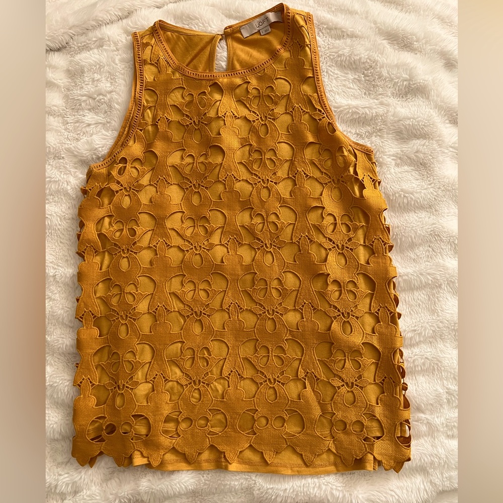 Loft Lace Overlay Dressy Tank - Yellow - Sz S